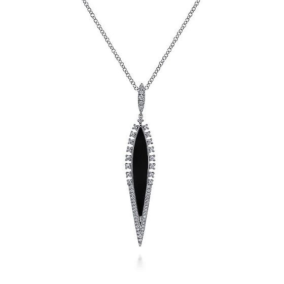 Gabriel & Co. 14K White Gold Diamond and Onyx Pendant Necklace NK6651W45OX