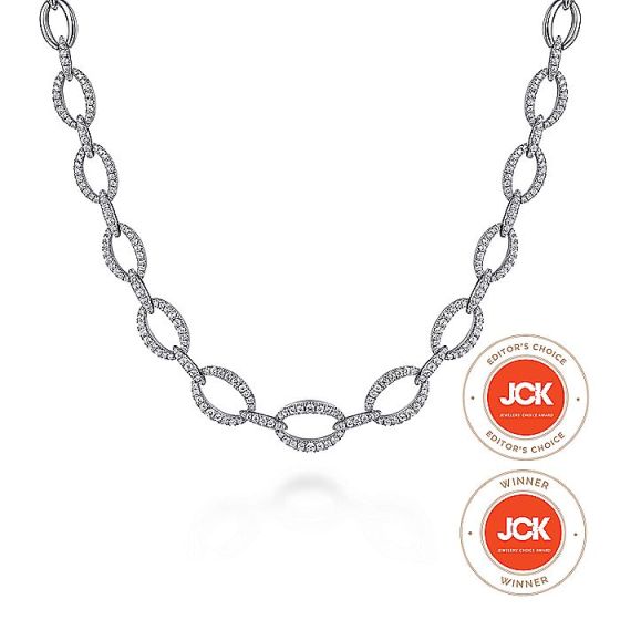 Gabriel & Co. 18K White Gold Graduating Oval Link Diamond Necklace NK6683W84JJ
