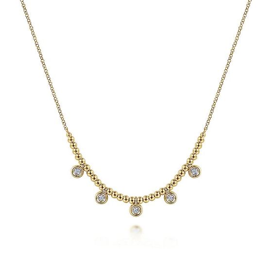 Gabriel & Co. 14K Yellow Gold Bujukan Bead Necklace with Diamond Drops NK6693Y45JJ