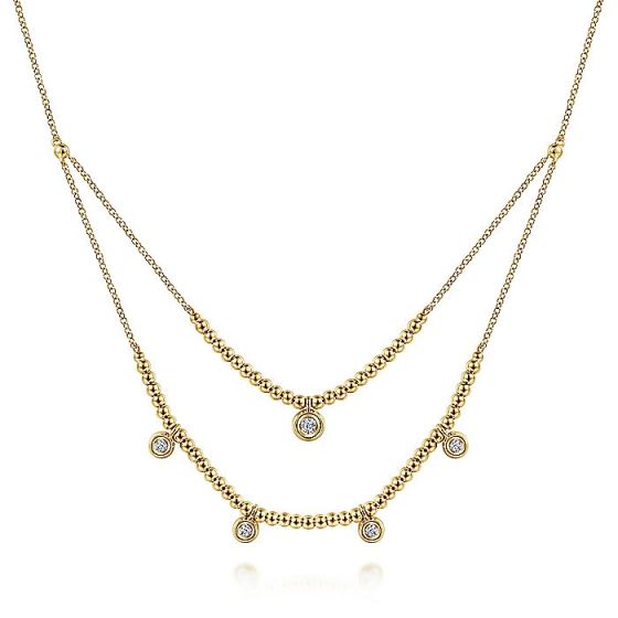 Gabriel & Co. 14K Yellow Gold Bujukan Bead and Diamond Two-Row Necklace NK6694Y45JJ