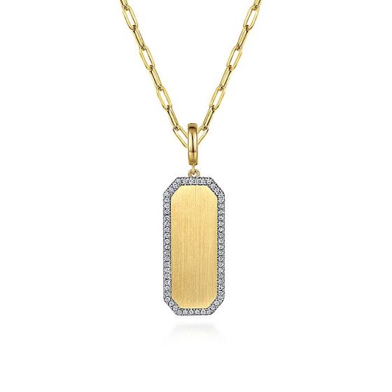 Gabriel & Co. 14K Yellow Gold Diamond Personalize Medallion Necklace with Hollow Paperclip Chain NK7134Y45JJ