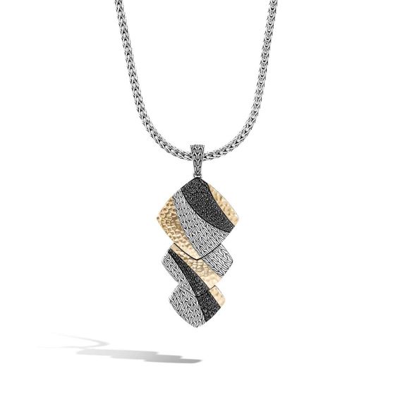 John Hardy Classic Chain Silver, Hammered 18K Gold Pendant Necklace