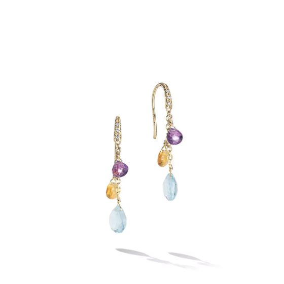 Marco Bicego® Paradise Collection 18K Yellow Gold Diamond Topaz and Mixed Gemstone Short Drop Earrings