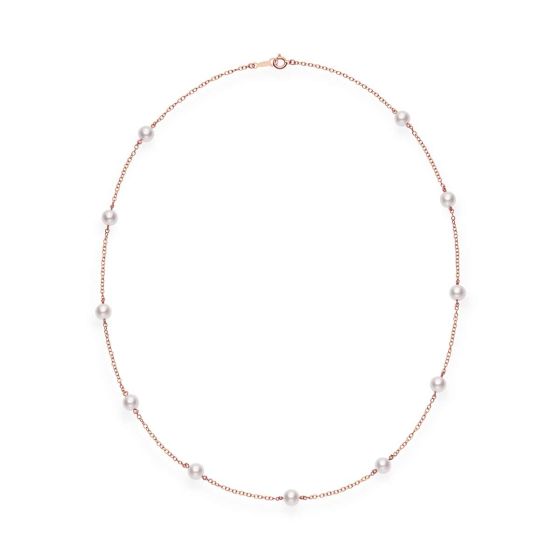 Mikimoto 18K Rose Gold 5.5mm Akoya Station Necklace PC158LZ
