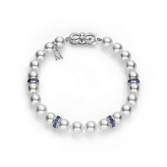 Mikimoto 18K White Gold Akoya Bracelet With Blue Sapphire Stations PDA90110SW