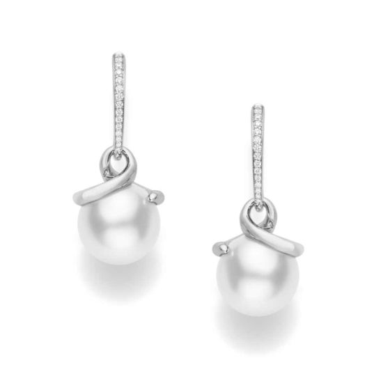 Mikimoto White South Sea & Diamond Twist Drop Earrings PEA1053NDW