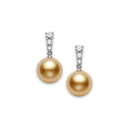 Mikimoto 18K Golden South Sea Pearl & Diamond Drop Studs PEA643GDK10
