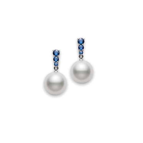 Mikimoto 18K White Gold South Sea & Blue Sapphire Stud Earrings PEA643NSW90