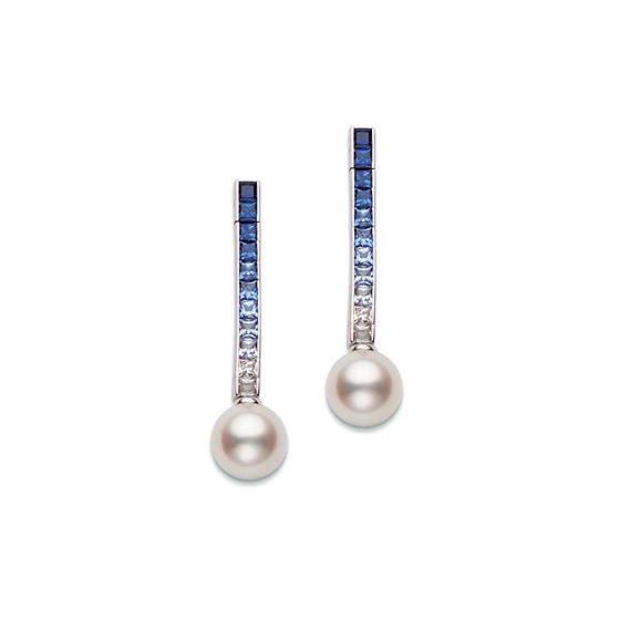 Mikimoto 18K Gold Akoya & Blue Sapphire Ocean Drop Earrings PEA90110SW