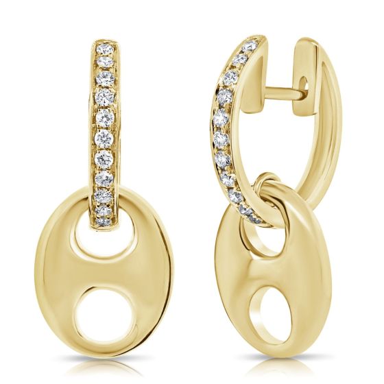 James Free 14K yellow Gold Diamond Small Puff Nautical Link Earrings 