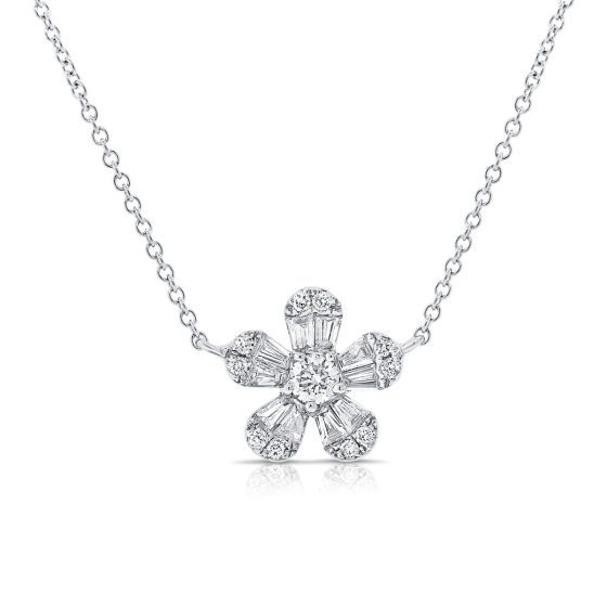 James Free 14K White Gold Diamond Flower Baguette Pendant
