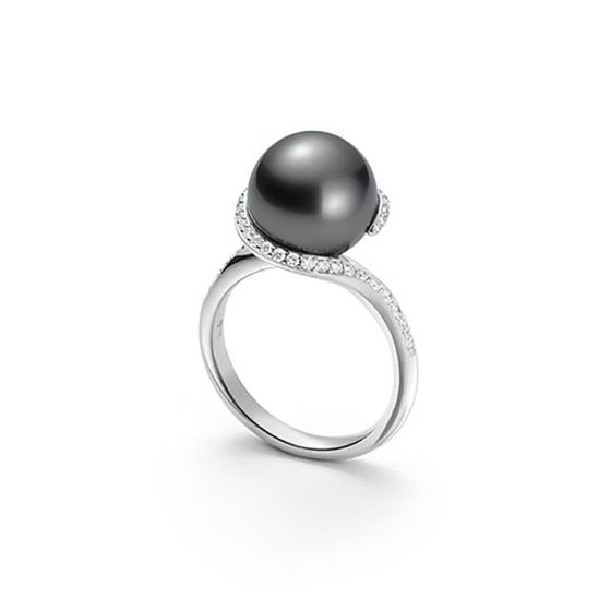 PRA864BDW Mikimoto Twist Black South Sea Pearl & Diamond Ring