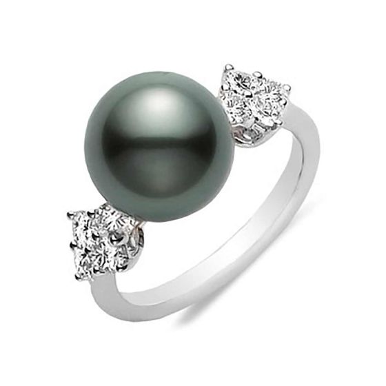 Mikimoto Diamond And Black South Sea Pearl Fashion Ring PRA870BDW