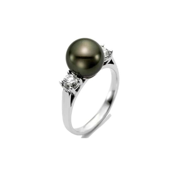  Black Tahitian Pearl and Diamond Ring 9-9.5mm