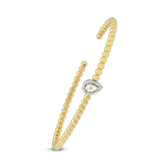 James Free Jewelers 18K Yellow Gold Halo Pear Diamond Flex Cuff Bracelet