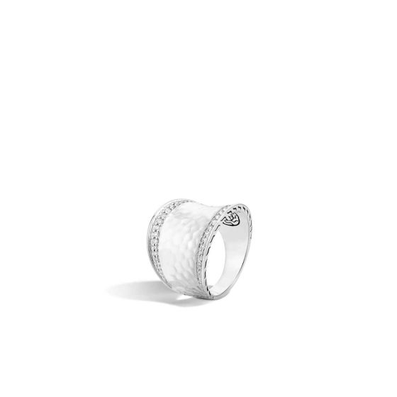 John Hardy Classic Chain Small Hammered Silver Diamond Saddle Ring