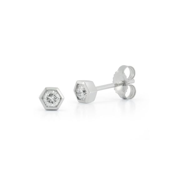 James Free 14K White Gold Diamond Hexagon Bezel Stud Earrings