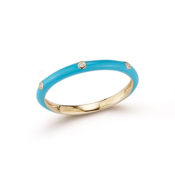 James Free 14K Yellow Gold Turquoise Enamel Diamond Band