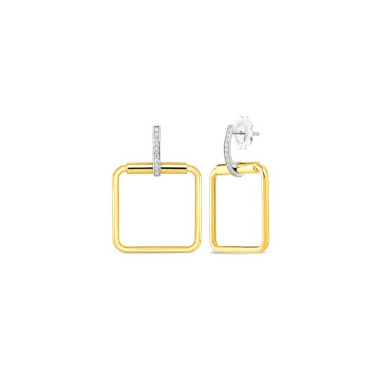 Roberto Coin 18K Yellow Gold Medium Square Drop Earrings With Diamonds 8882484AJERX