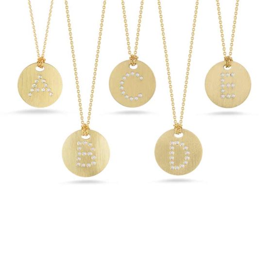 Roberto Coin 18K Yellow Gold Diamond Initial Disc Pendant Necklace