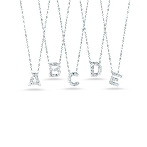 Roberto Coin 18K White Gold Diamond Pave Initial Pendant Necklace