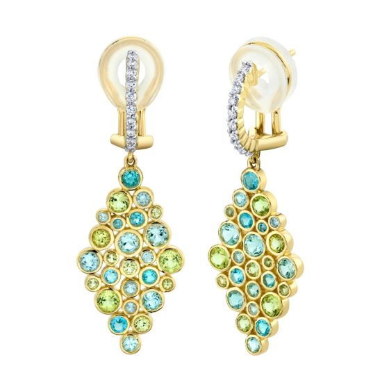 Sloane Street 18K Yellow Gold Marquise Topaz, Peridot, and Diamond Bubble Earrings 