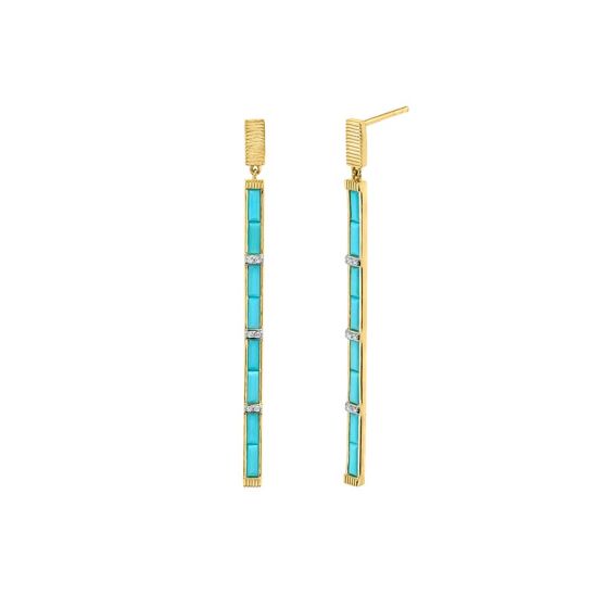 Sloane Street Yellow Gold Turquoise Diamond Earrings SS-E009F-TQ-WDCB-Y