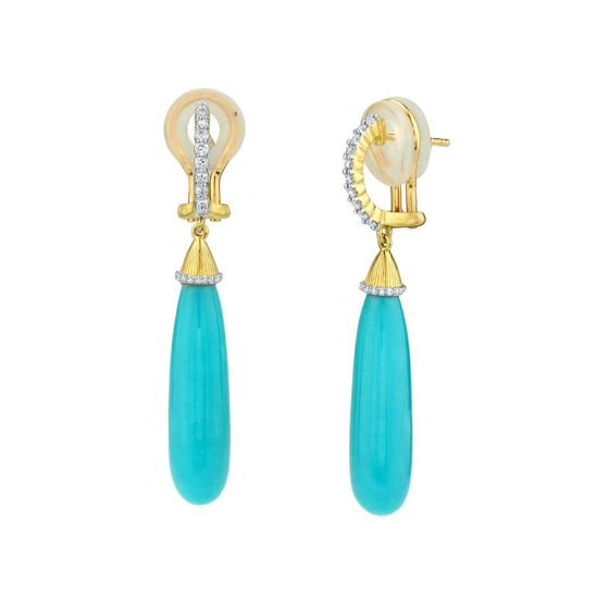 Sloane Street Yellow Gold Turquoise Diamond Earrings SS-E012B-TQ-WDCB-Y