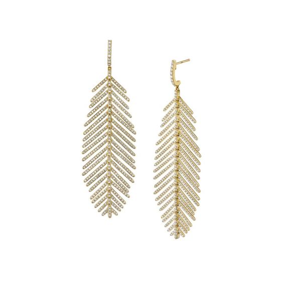 Sloane Street Yellow Gold Diamond Feather Earrings SS-E219T-WD-Y