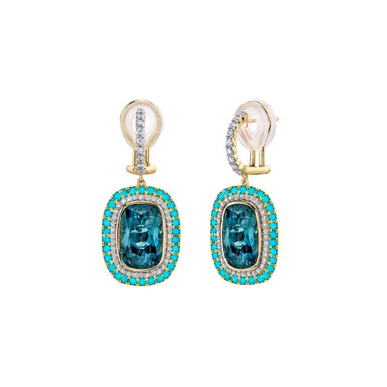 Sloane Street Yellow Gold Gemstone Earrings SS-E238T-LB-TQ-WDCB-Y