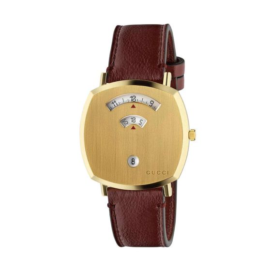 Gucci Stainless Steel and Yellow Gold Grip Streamline Brown Leather Strap 38MM Watch