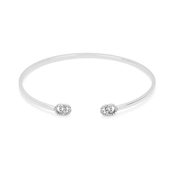 GG Cuff Bracelet with Diamond G's in 18kt White Gold