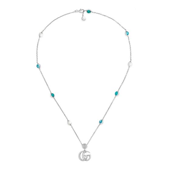 Gucci Gemstone Double G Pendant Necklace in Sterling Silver YBB52739900100U