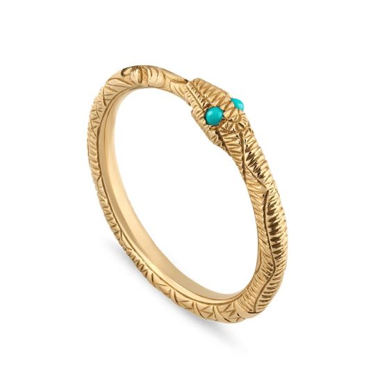 Gucci Ouroboros Snake Ring in 18K Yellow Gold and Turquoise