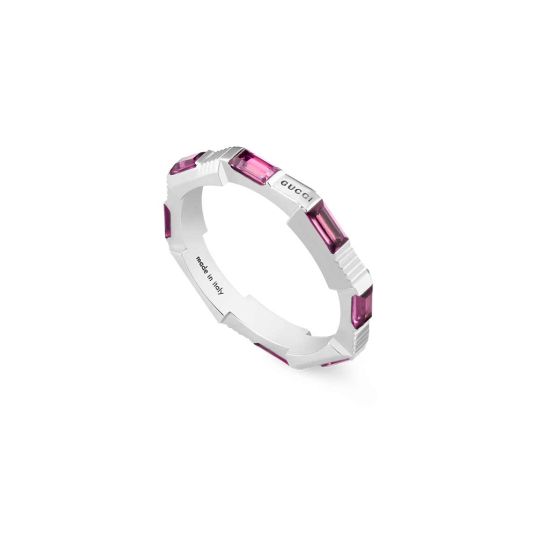 Gucci 18K White Gold Link to Love Rubellite 3MM Ring 
