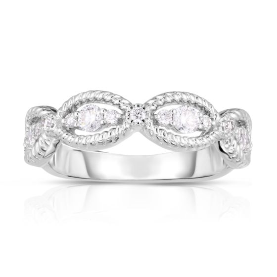 James Free 14K White Gold Milgrain Design Diamond Band 