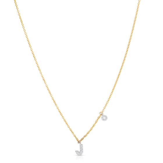 James Free 14K Yellow Gold "J" Initial Diamond Pendant Necklace 