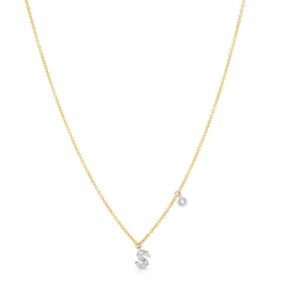 James Free 14K Yellow Gold "S" Initial Diamond Pendant Necklace