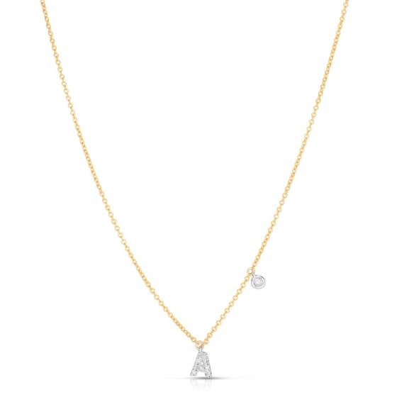 James Free 14K Yellow Gold "A" Initial Diamond Pendant Necklace 