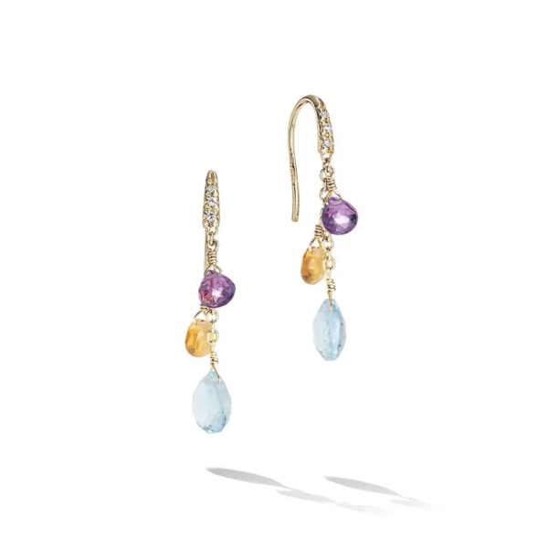 Marco Bicego 18K Yellow Gold Paradise Mixed Gemstone Drop Earrings 